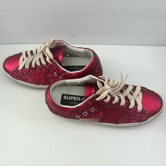 NEW! Golden Goose Superstar Glitter Private Edt Sneakers 38 8 Hot Pink Red Auth - Picture 3 of 12